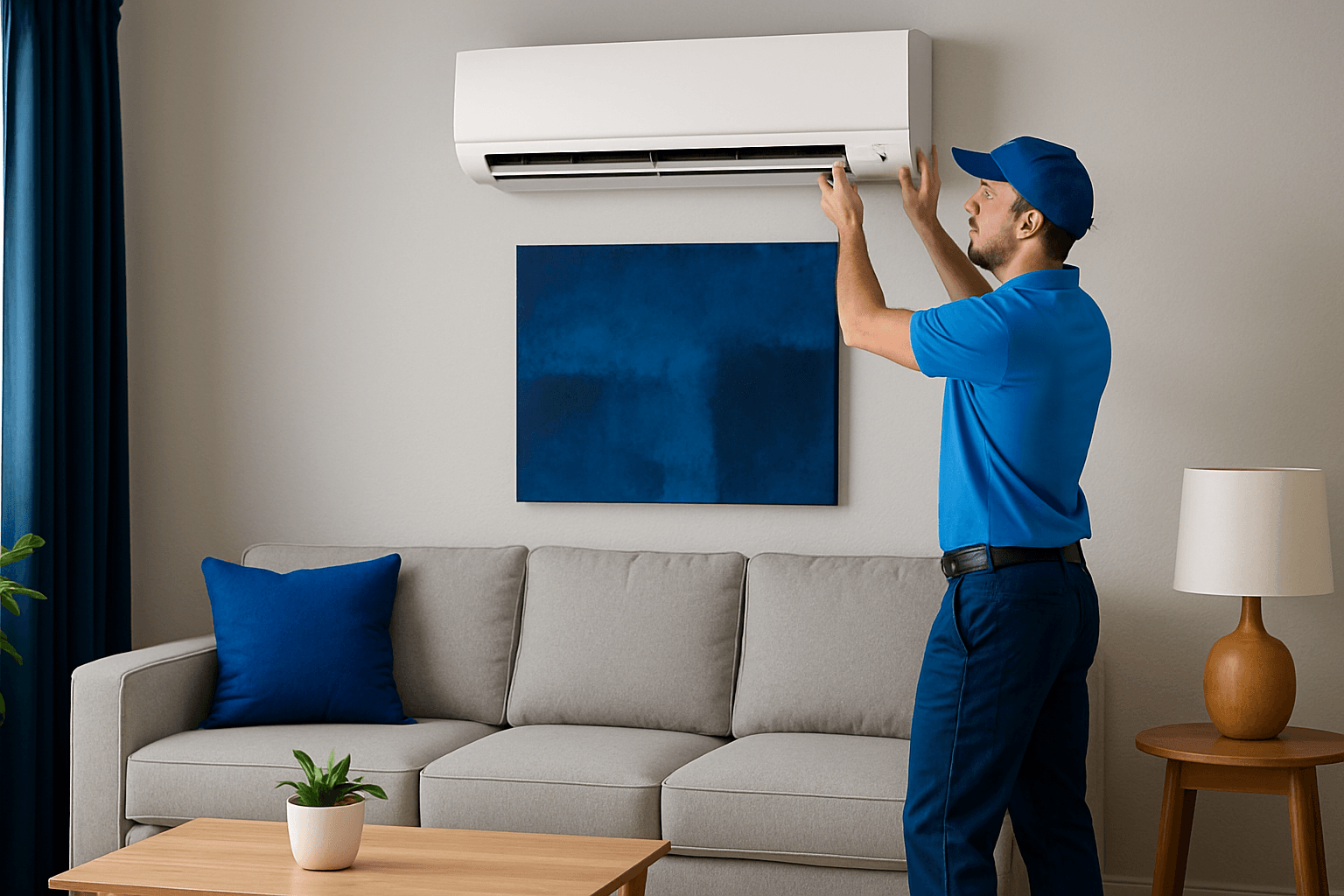 Technician installing wall-mounted mini split – ductless mini split installation Grass Valley CA