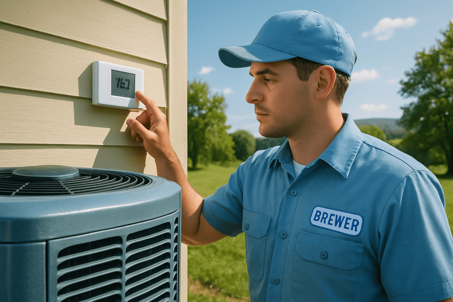 Technician adjusting outdoor thermostat – heat pump service Grass Valley, CA