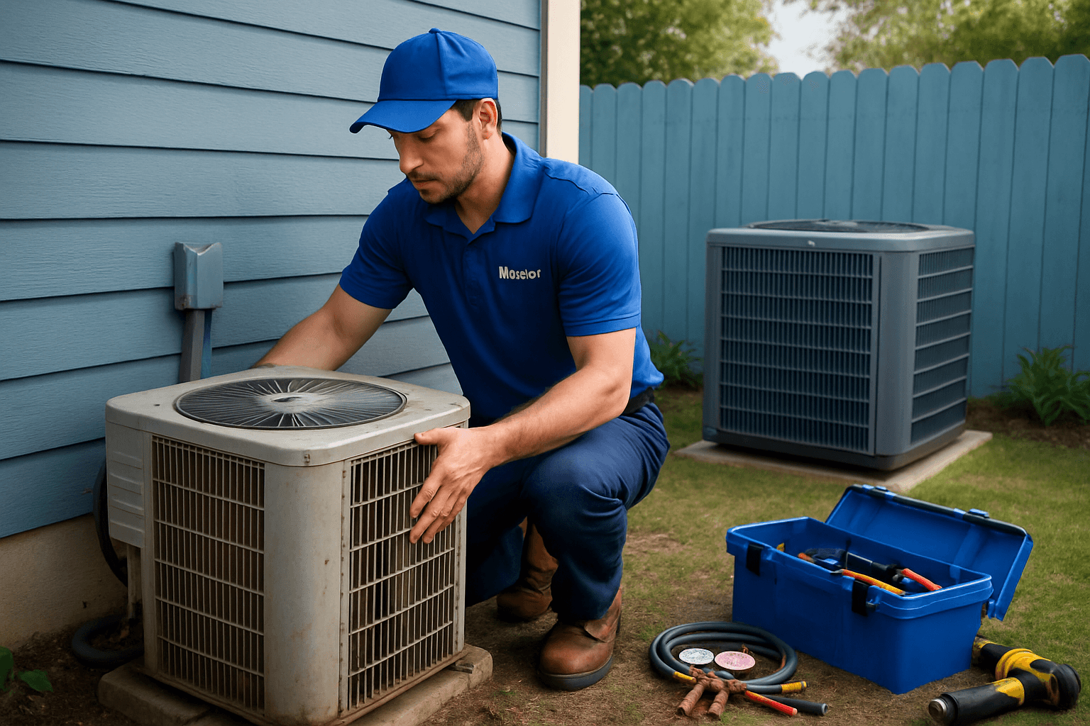 HVAC technician replacing old outdoor unit – HVAC replacement near me