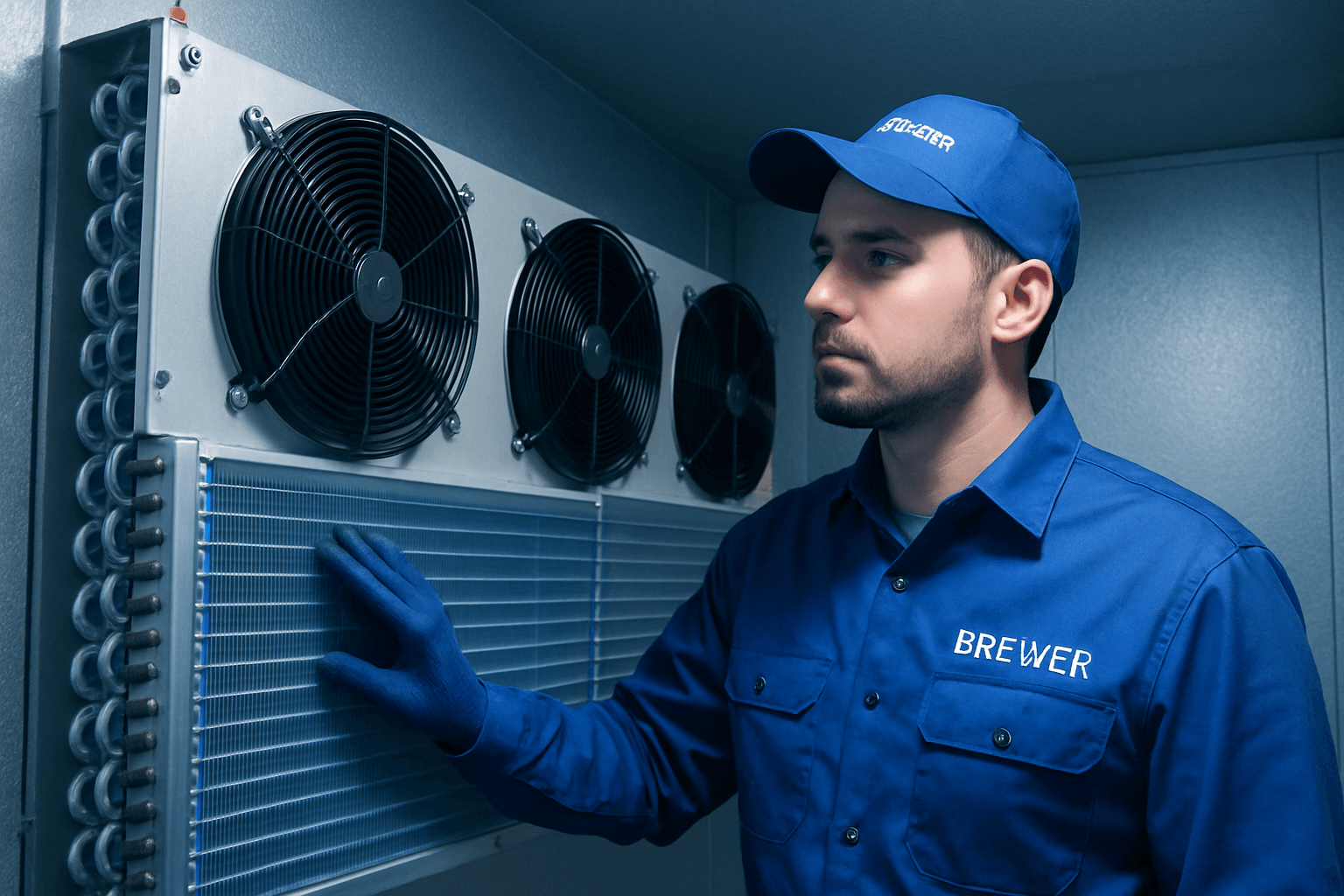 Brewer technician examining refrigeration coils – refrigeration Grass Valley California