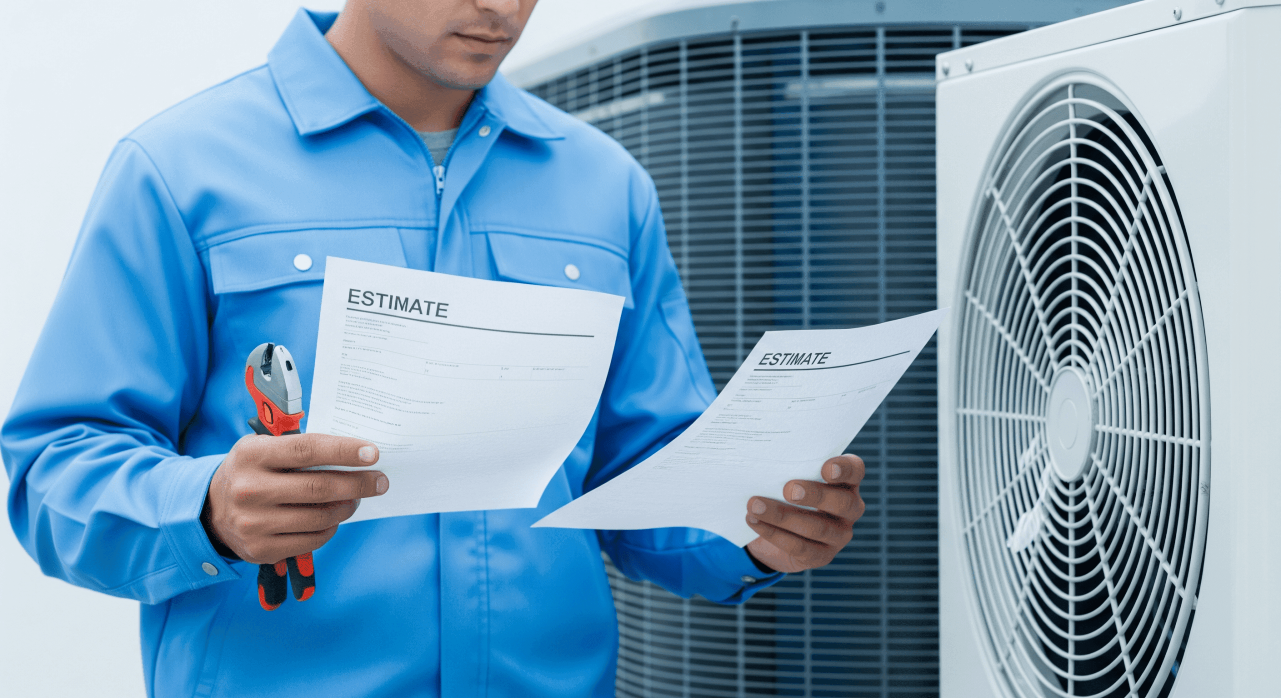 Contractor comparing AC installation estimates.