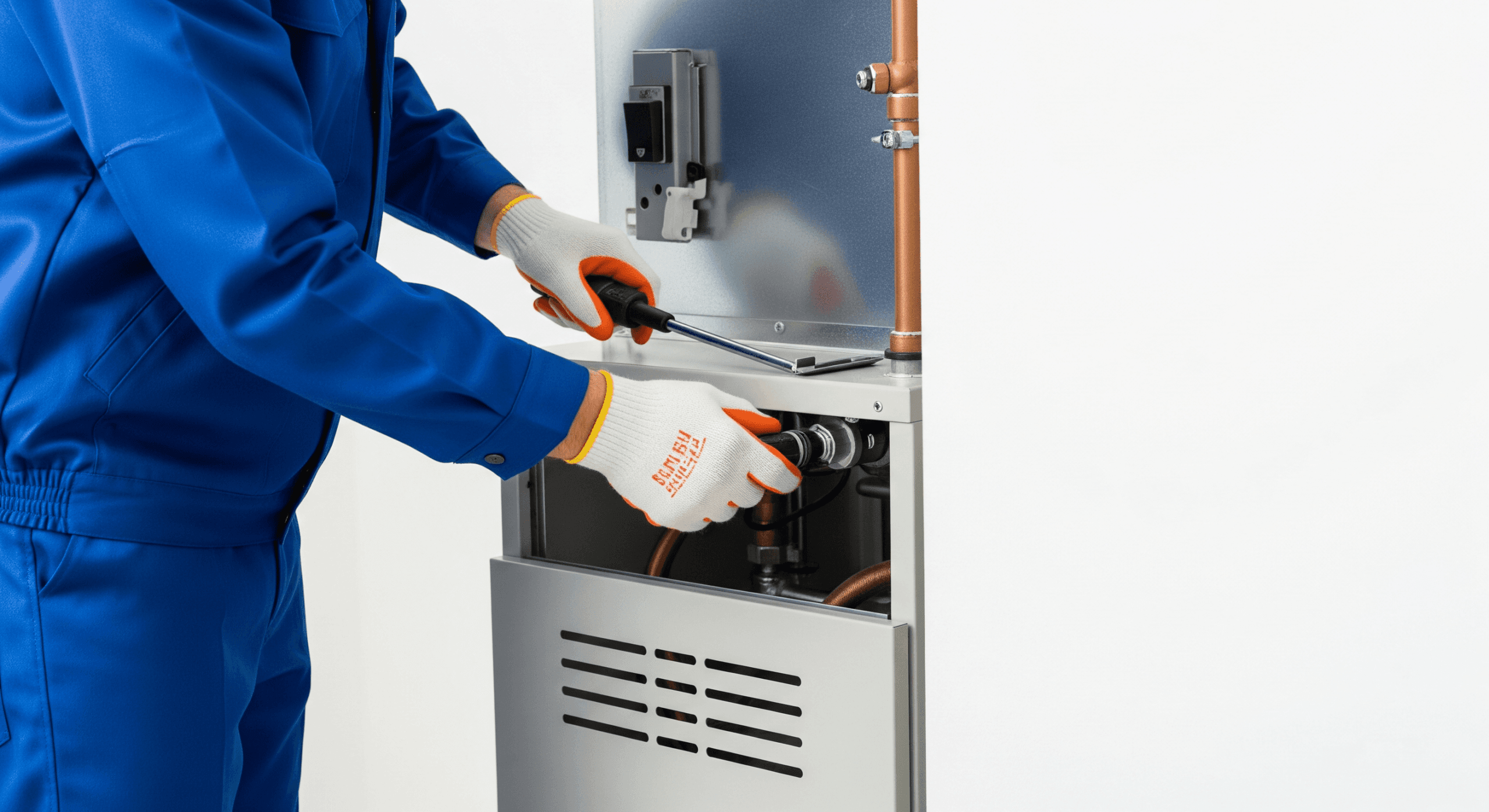 Furnace installation in Grass Valley by an HVAC technician using tools