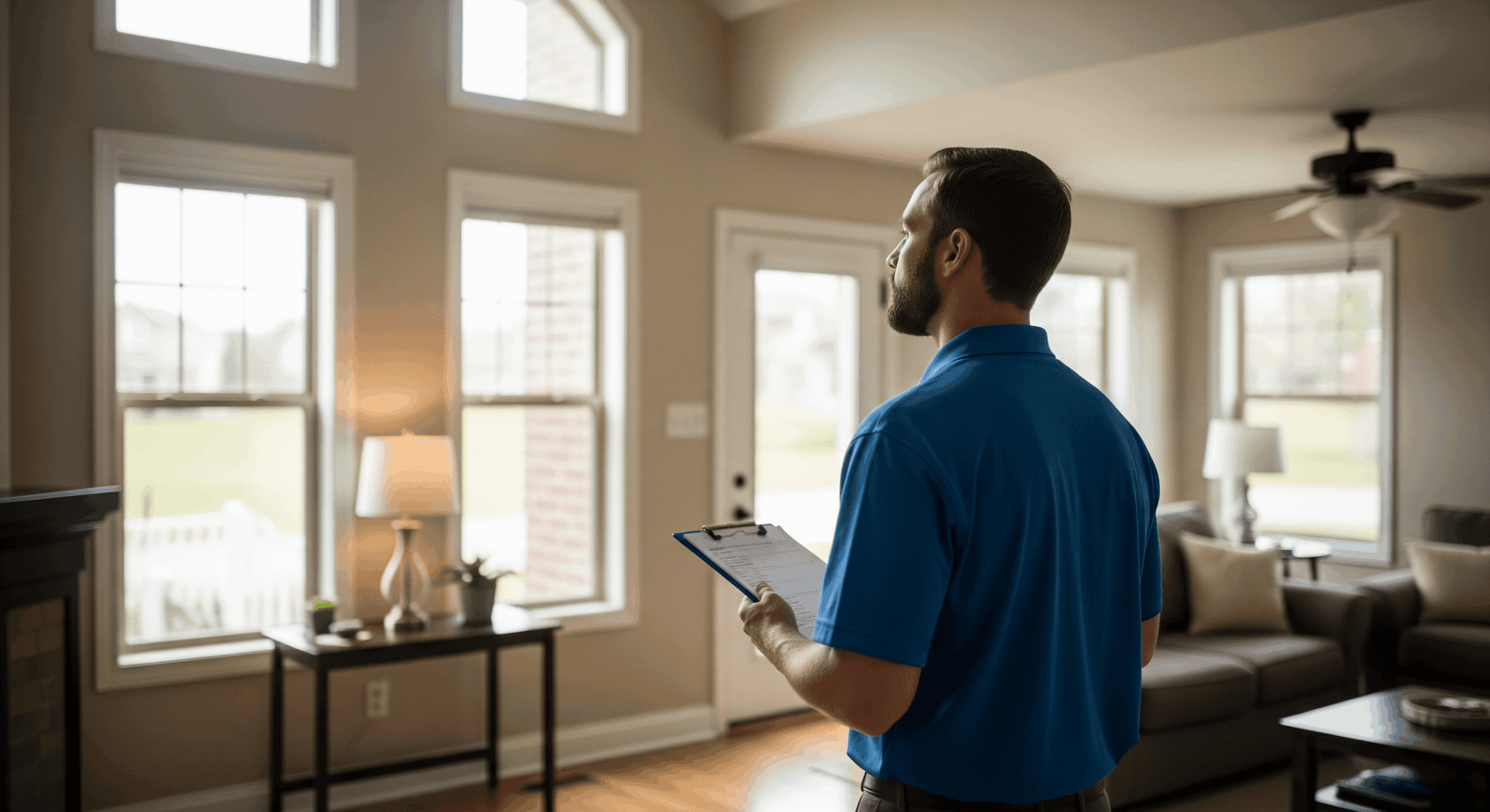 Energy auditor reviewing home performance data with homeowner