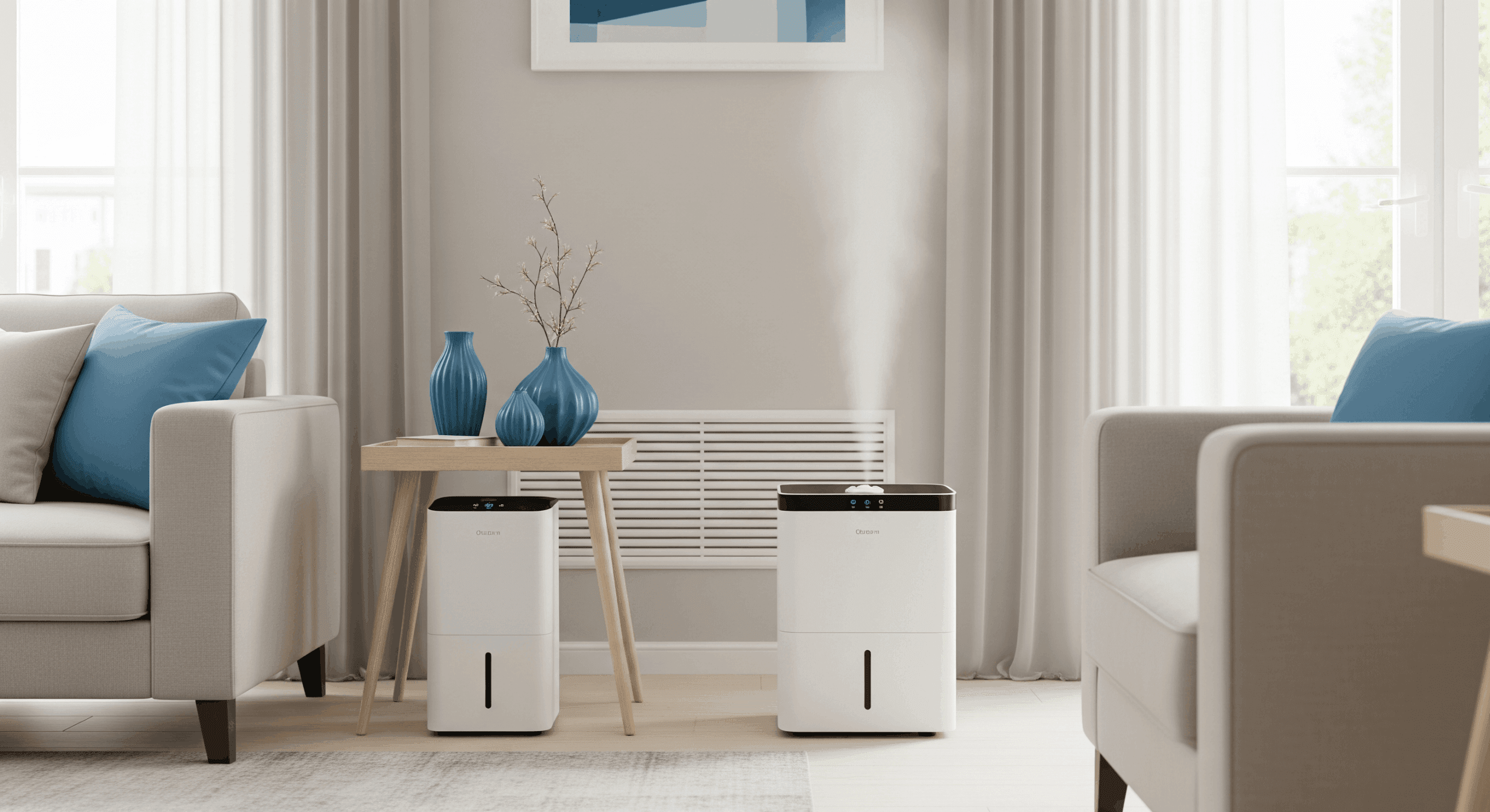 Humidifier and dehumidifier units placed in modern living room